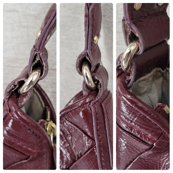 Elliot Lucca Hobo Shoulder Bag Pascale  Burgundy Patent Woven Leather Braid - Picture 15 of 16